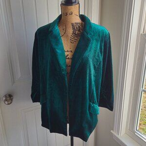 Skies Are Blue Velvet Blazer Small Green Ruched Sleeve Floral Lined Holiday